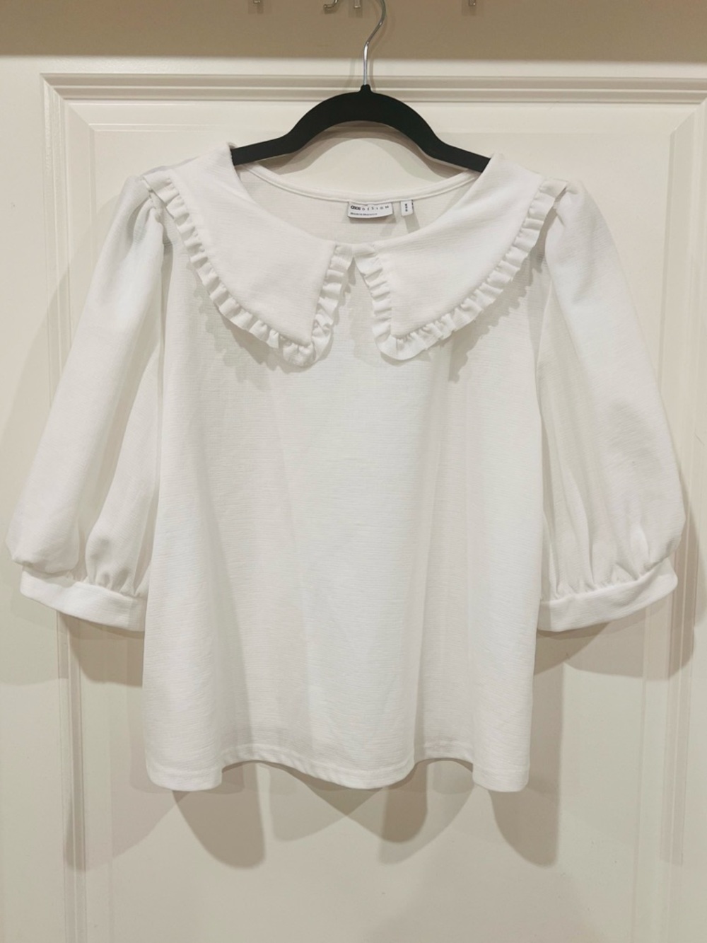 NWOT ASOS Design White Ruffle Peter Pan Collar Short-sleeved Blouse - 14